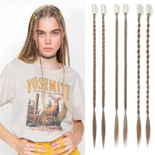 REECHO 6PCS Clip in Braid Hair Extensions, 14 Inch Synthetic