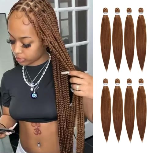 DIFUNEE Pre-stretched Braiding Hair - 24 Inch 8 Packs Brown