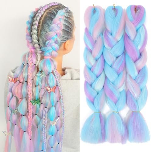 AFNOTE Rainbow Braiding Hair Extension 24 Inch 3 Packs Jumbo