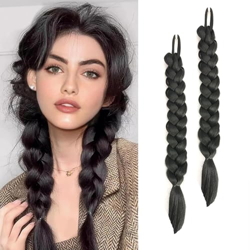 shufang 2 Packs 16 Inch Black Long Braid Ponytail Extensions