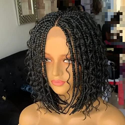 Knotless Boho Braids Wig for Black Women Short Curly Bob