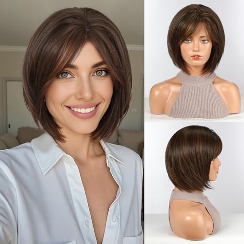 HAIRCUBE Bob Wigs for Women Synthetic Wig with Highlighted...