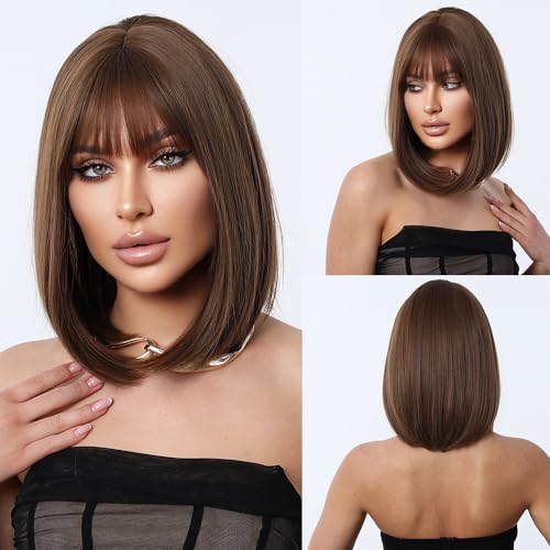 Trail Midst Bob Wigs for Women Synthetic Brown Fringe