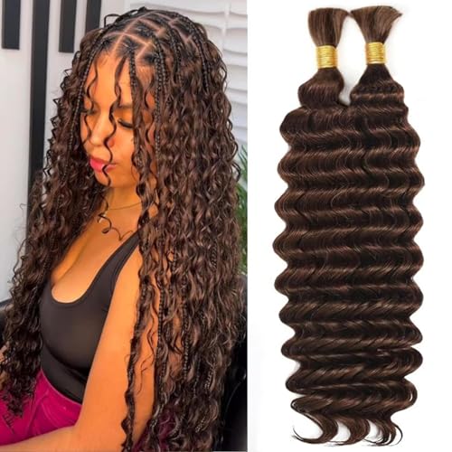 Boho Hair For Braiding Deep Wave Human Bulk Chocolate Brown