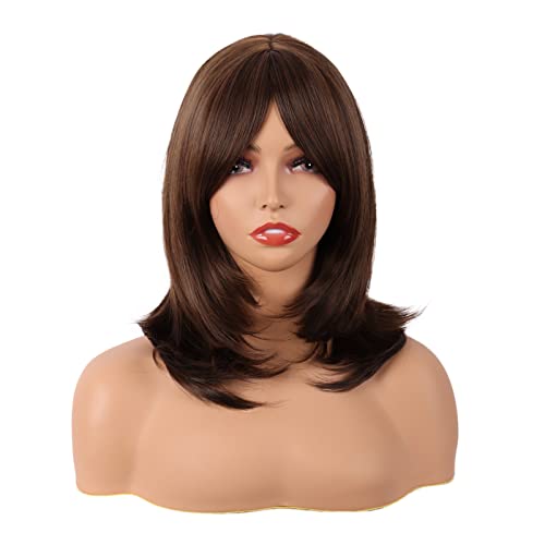 MapofBeauty 18 Inch/45 cm Layered Bangs Straight Brown Wig