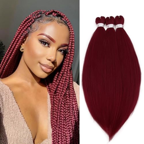 Braiding Hair Pre Stretched 26 Inch Burgundy Synthetic...