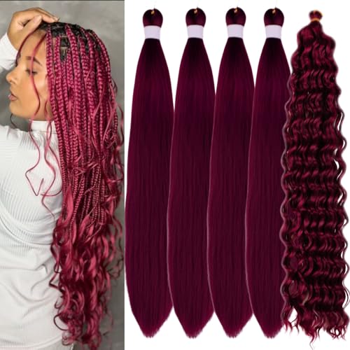 Burgundy Boho Braiding Hair Pre stretched Color 900 Curly
