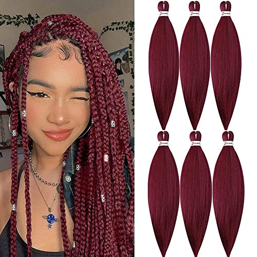 MSBELLE Red Braiding Hair Pre Stretched,20 Inch 6 Pack