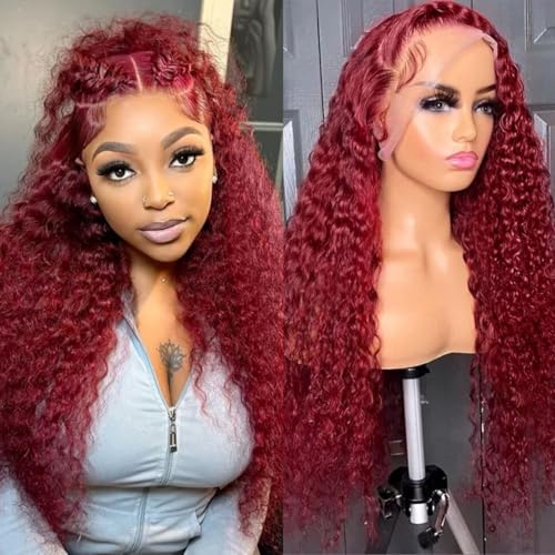 Bworto 30 Inch Burgundy Wig Human Hair 13x6 Deep Wave