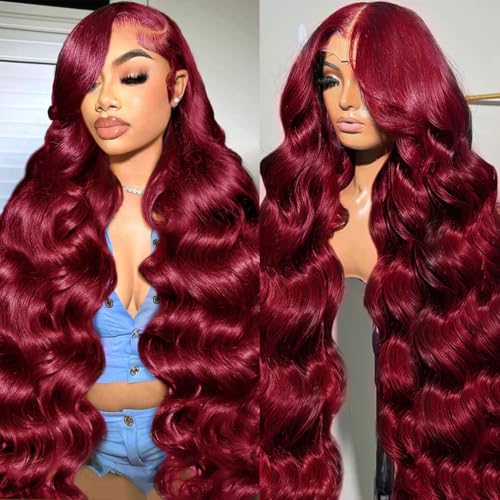 pidrez 250% Density 28 Inch Burgundy Wig 13x6 Body Wave