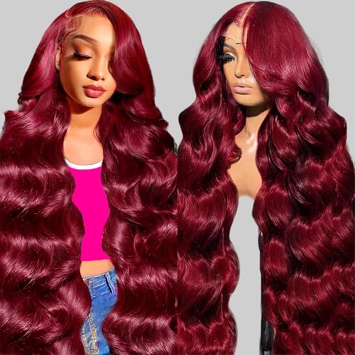 QZOQZO 99J Burgundy Lace Front Wigs Human Hair Body Wave