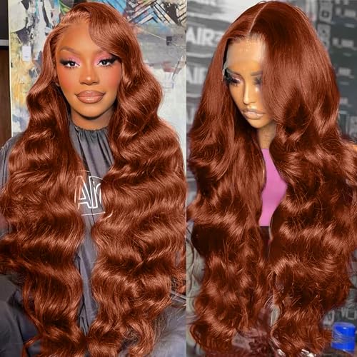 KTOOYKE 30 Inch Reddish Brown Lace Front Human Hair Wig