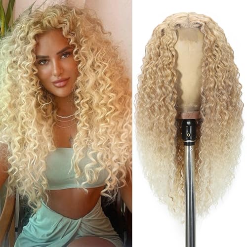 Siddiuop Curly Wig for Women 26 inch Ombre Blonde Synthetic