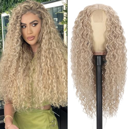 Siddiuop Long Blonde Curly Wigs for Women Natural Middle...