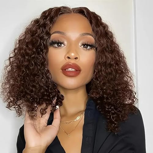 Hotnessia Curly Bob Wig Human Hair Chocolate Brown Lace...
