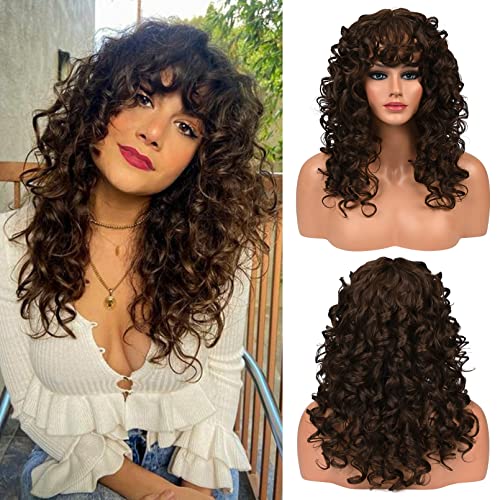 LONAI Curly Wig with Bangs for Women in Chocolate Brown