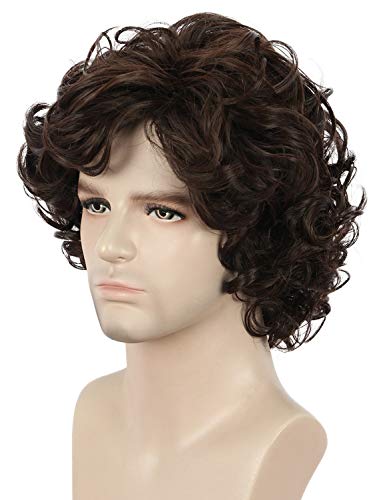yuehong Mens Short Curly Brown Wig Anime Cosplay