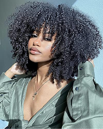 RunM Short Curly Afro Wig With Bangs for Black Women
