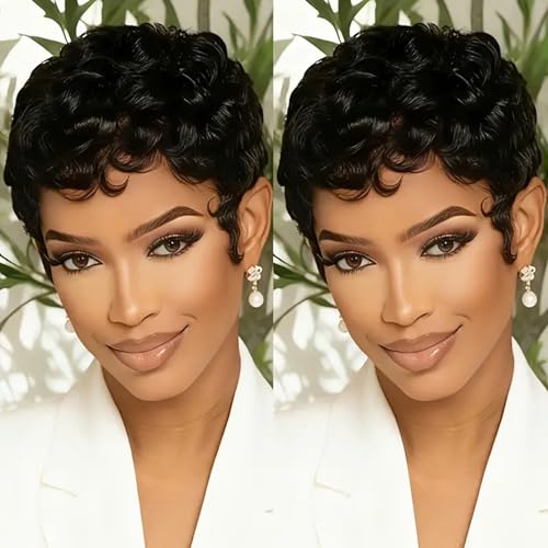 SAEIALL Short Pixie Cut Wig Human Hair for Black Women