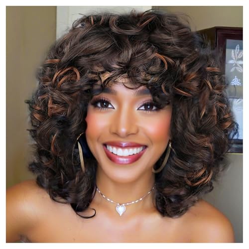 Lotfon Curly Wigs for Black Women Soft Honey Blonde Short