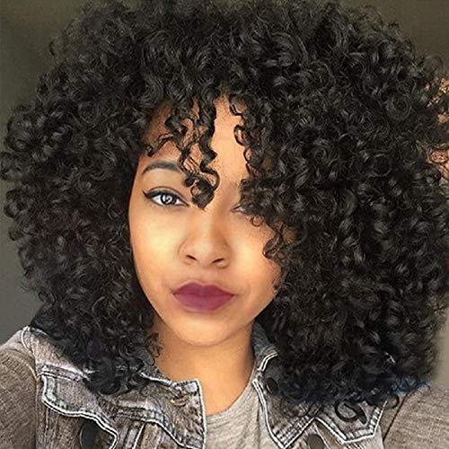 YEAME Curly Wigs for Black Women - Afro Curly Bangs
