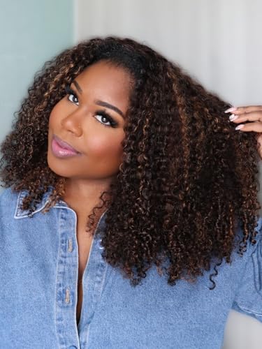 Curlyme Kinky Curly Half Wig Human Hair Highlight Brown