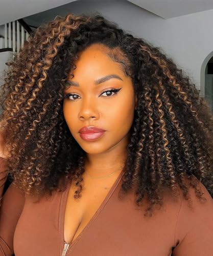 Querary Half Wig Human Hair Ombre Brown Kinky Curly Style