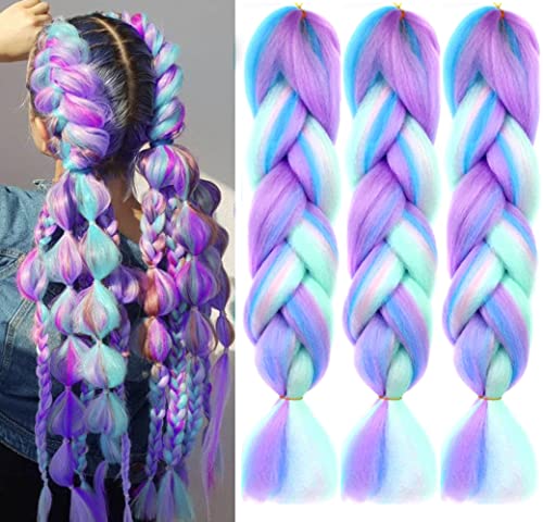 Ombre 4 Colors Mix Braiding Hair 3pcs Rainbow Jumbo...