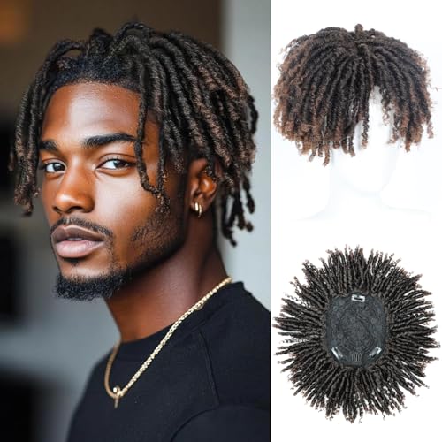 BECUS Dreadlock Hair Topper for Men Afro Synthetic Toupee