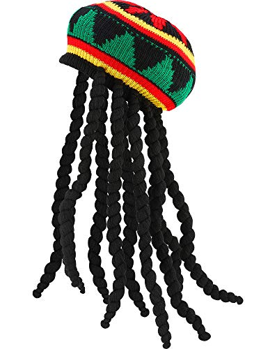 SATINIOR Rasta Hat with Black Dreadlocks Wig Costume...