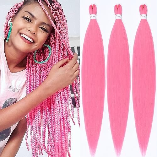 Pre stretched Braiding Hair 32 Inch Pink Yaki Synthetic...