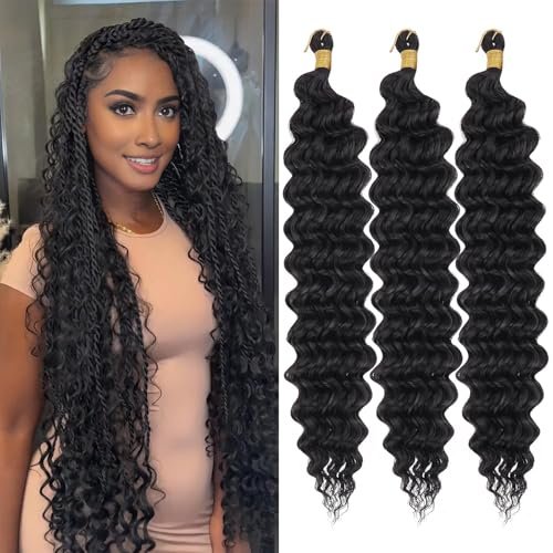 ZRQ Deep Wave Crochet Hair Natural Black 18 Inch 3-Pack