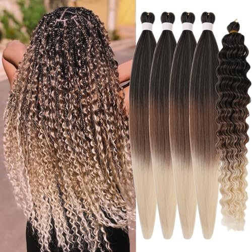 Ombre Brown Blonde Braiding Hair Pre Stretched Synthetic...