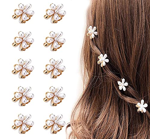 10 Pcs Small Mini Pearl Claw Clips with Flower Design