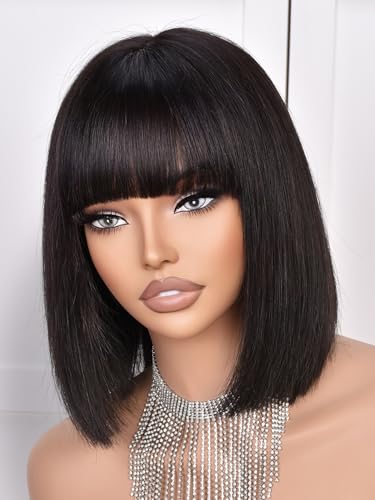 MURAME Bob Wig Human Hair 210% Density Straight with Bangs