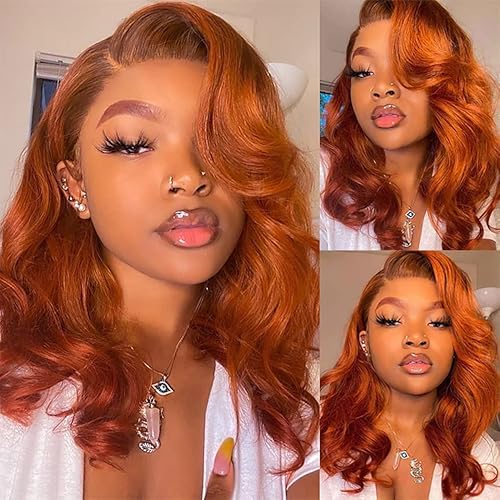 13X4 Dark Ginger Lace Front Wigs Human Hair Body Wave