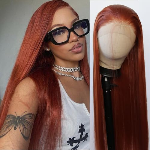 BTWTRY Ginger Brown Synthetic Lace Front Wig Long Straight