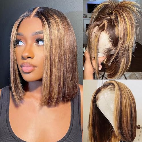Skouty Bob Wigs Human Hair Highlight Ombre 13x4 Lace Front