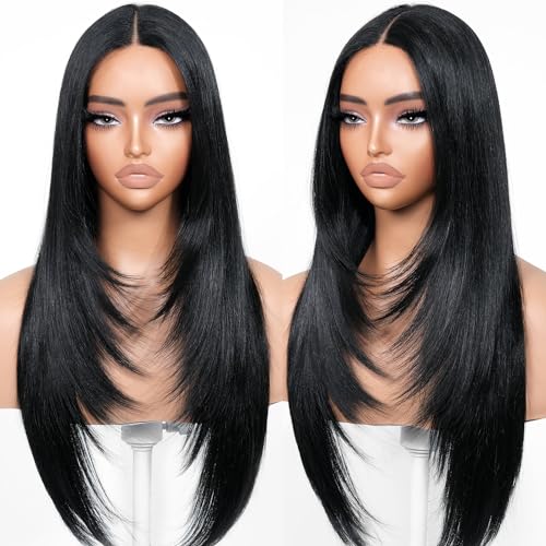 BrownBomb Black Wear and Go Glueless Wigs with Straight...