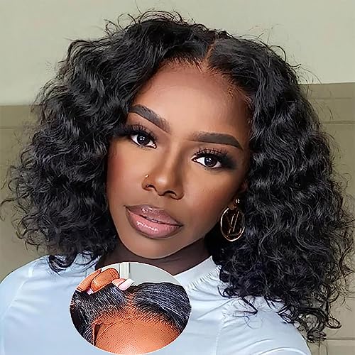 Wear and Go Glueless Wigs Human Hair Deep Wave Bob