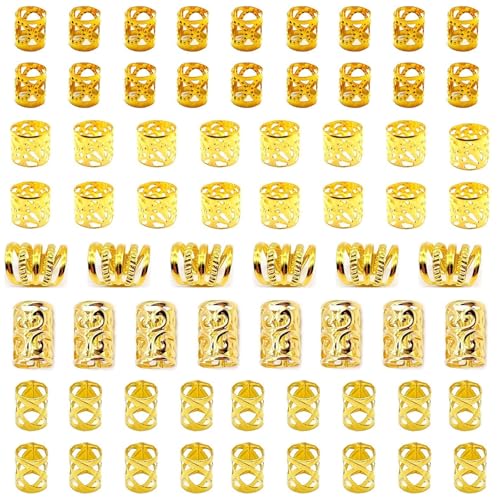 Gold Hair Jewelry Braid, Tuefuzy 100 Pcs Metal Dreadlock...
