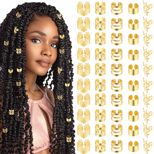 Tyqour 50pcs Gold Hair Jewelry for Braids and Locs