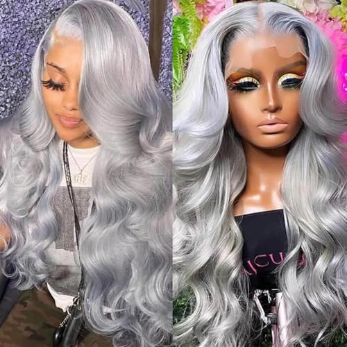 13X6 Silver Grey Lace Front Wig Human Hair Body Wave
