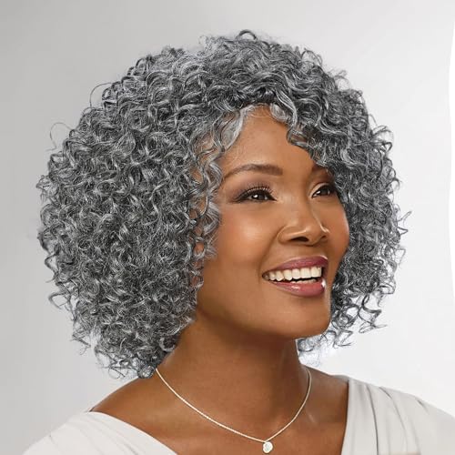 HUA Grey Wig for Women Human Hair Glueless Short Curly