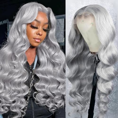ELFSECRET 13x6 Grey Lace Front Wigs Human Hair Body Wave