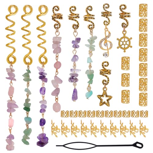 40Pcs Hair Jewelry for Braids, hoyuwak Natural Crystal...