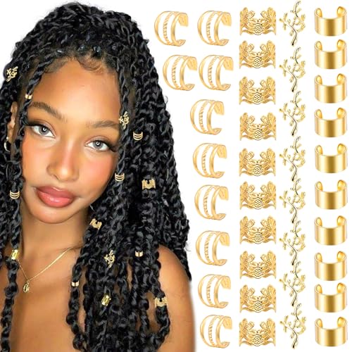 VENOFEN 40PCS Gold Hair Jewelry for Braids with Adjustable...