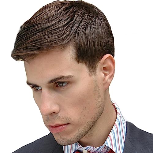 Dai Cloud Mens Short Brown Wig Layered Fluffy Synthetic Hair