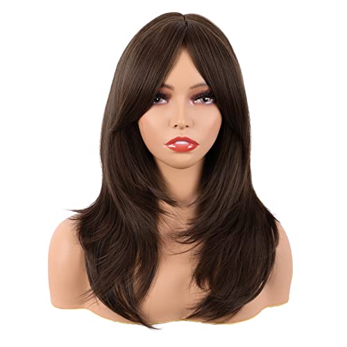 MapofBeauty 20 Inch/50 cm Long Layered With Bangs Brown Wig