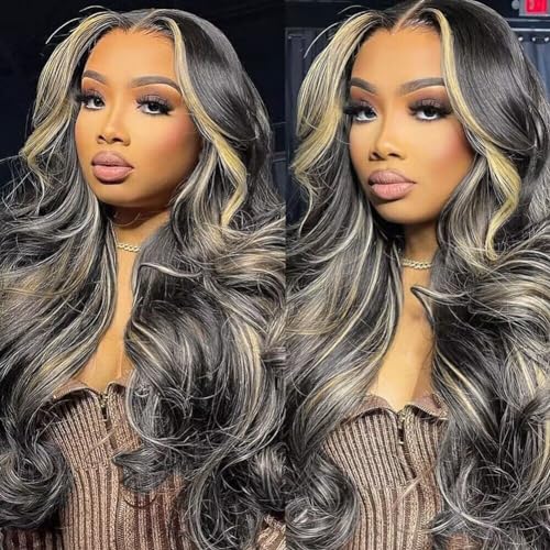 QUANDIAN 28 Inch 13x6 Balayage Highlight Lace Frontal Human...